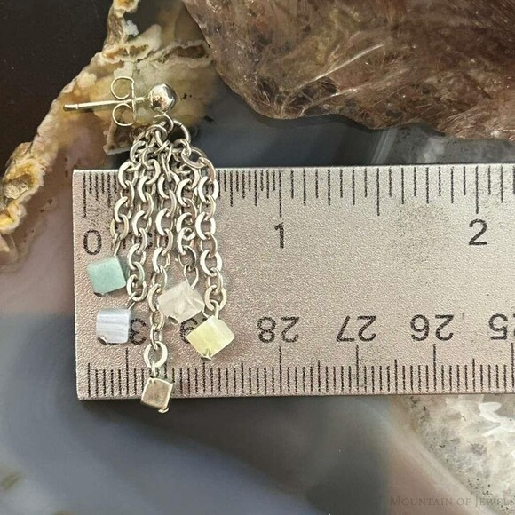 Carolyn Pollack Sterling Tiny Multi Stone Cube Bead  Carolyn Pollack Sterling Tiny Multi Stone Cube Bead Chandelier Earrings